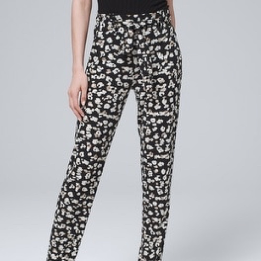 WHBM Matte Jersey Printed Pants belted cinched waist sz sm